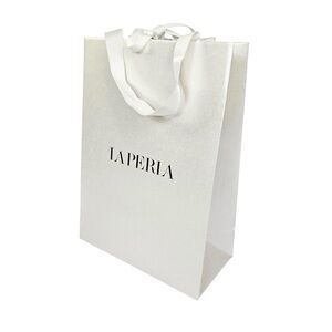 LA PERLA Small Shopping Gift Paper Bag White/Gold 7.75” x 11” x 3.75”